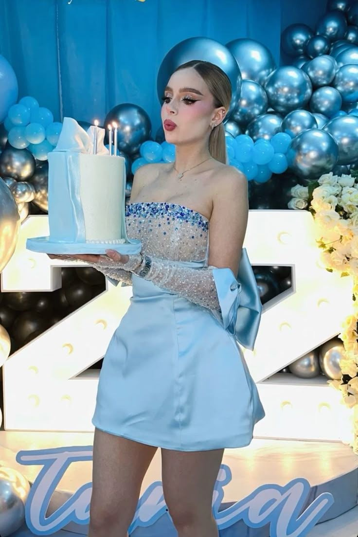 Robe de soirée trapèze modeste, bustier, en satin bleu ciel clair, robe de bal de fin d'année, robe courte Hoco DH2599