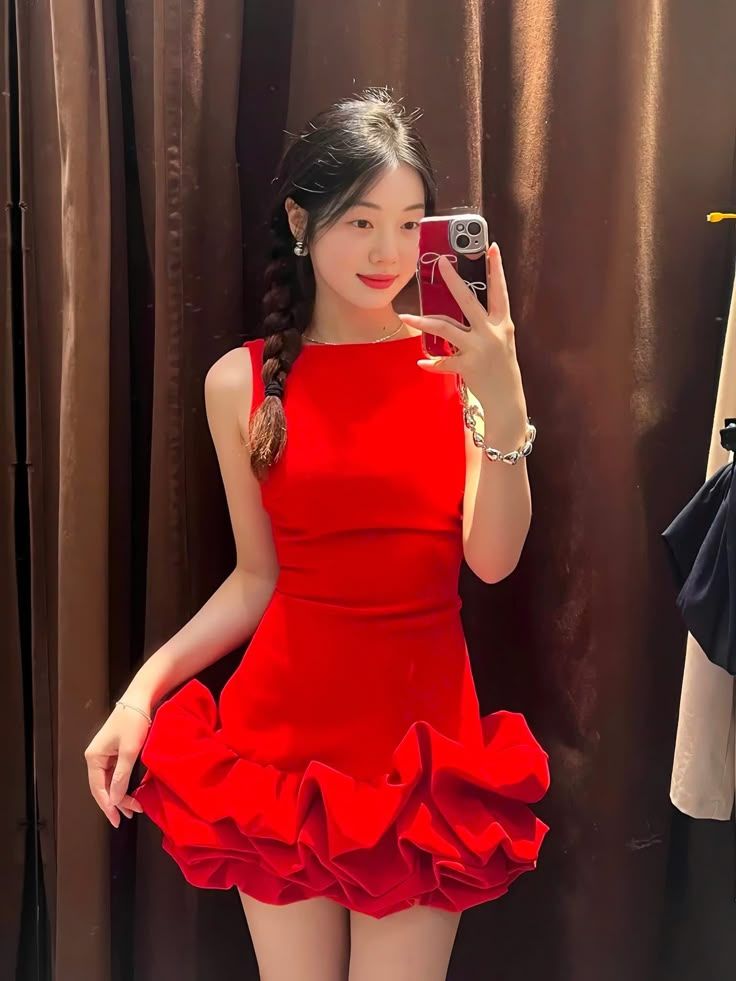 Robe de soirée de princesse fourreau en satin rouge, robe de bal de fin d'année, robe courte Hoco DH2603