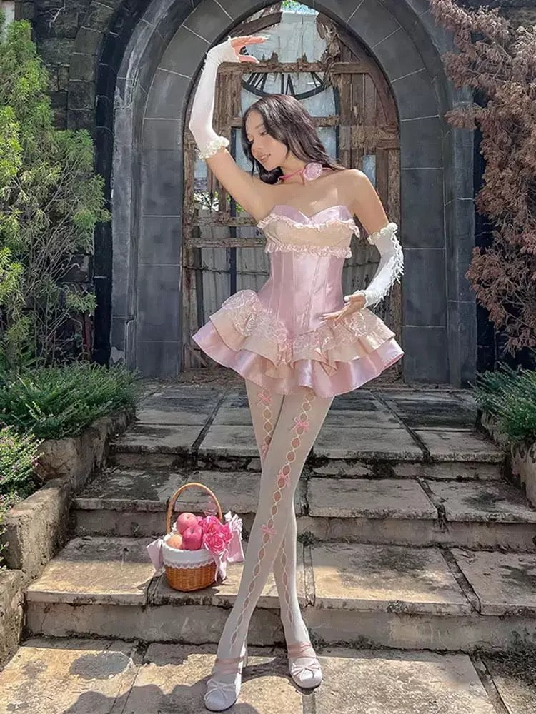 Robe de bal unique en satin rose avec décolleté en cœur et dentelle, courte, formelle, pour le bal de fin d'année, robe de cocktail pour le collège, tenues Hoco Inspo DH2604
