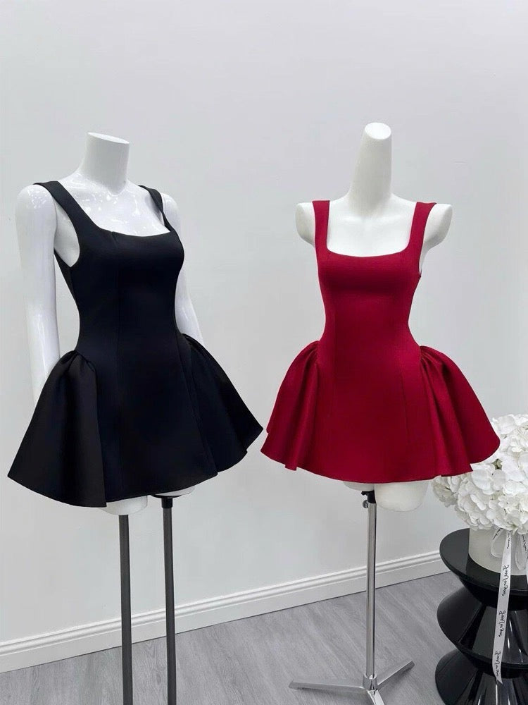 Cute Ball Gown Square Neck Satin Red Short Mini Formal 8th Grade Homecoming Dresses Middle School Cocktail Dress Hoco Outfits DH2629