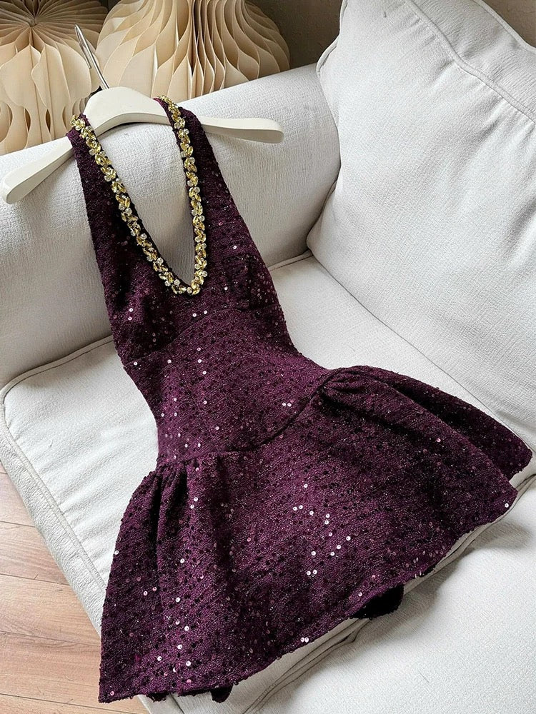 Cute Ball Gown Halter Grape Sequin Formal Homecoming Dresses 8th Grad Dance Graduation Dress Short Hoco Dresses DH2631