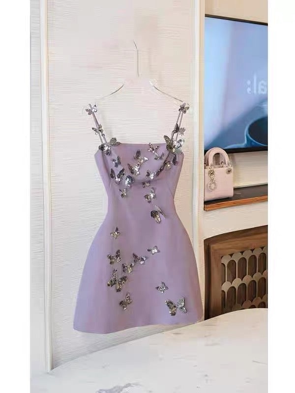 Cute Ball Gown Spaghetti Straps Light Grape Formal Homecoming Dresses 8th Grad Dance Graduation Dress Short Hoco Dresses DH2639