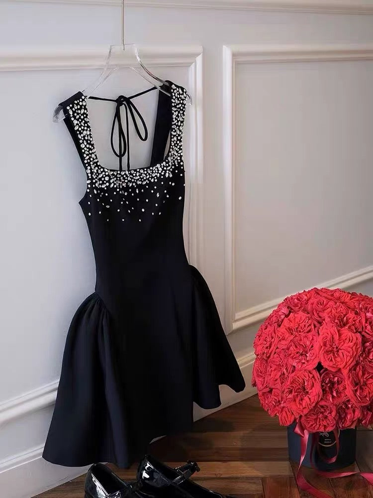 Cute Ball Gown Square Little Black Dress Short Mini Formal 8th Grade Homecoming Dresses Middle School Cocktail Dress Hoco Outfits DH2641