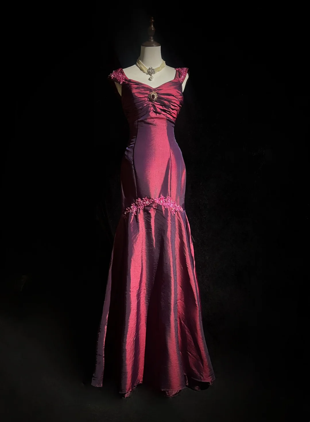 Retro Mermaid Sweetheart Burgundy Sleeveless Taffeta Long Prom Dresses Party Dress 18th Birthday Outfits Graduation Dresses DH2655