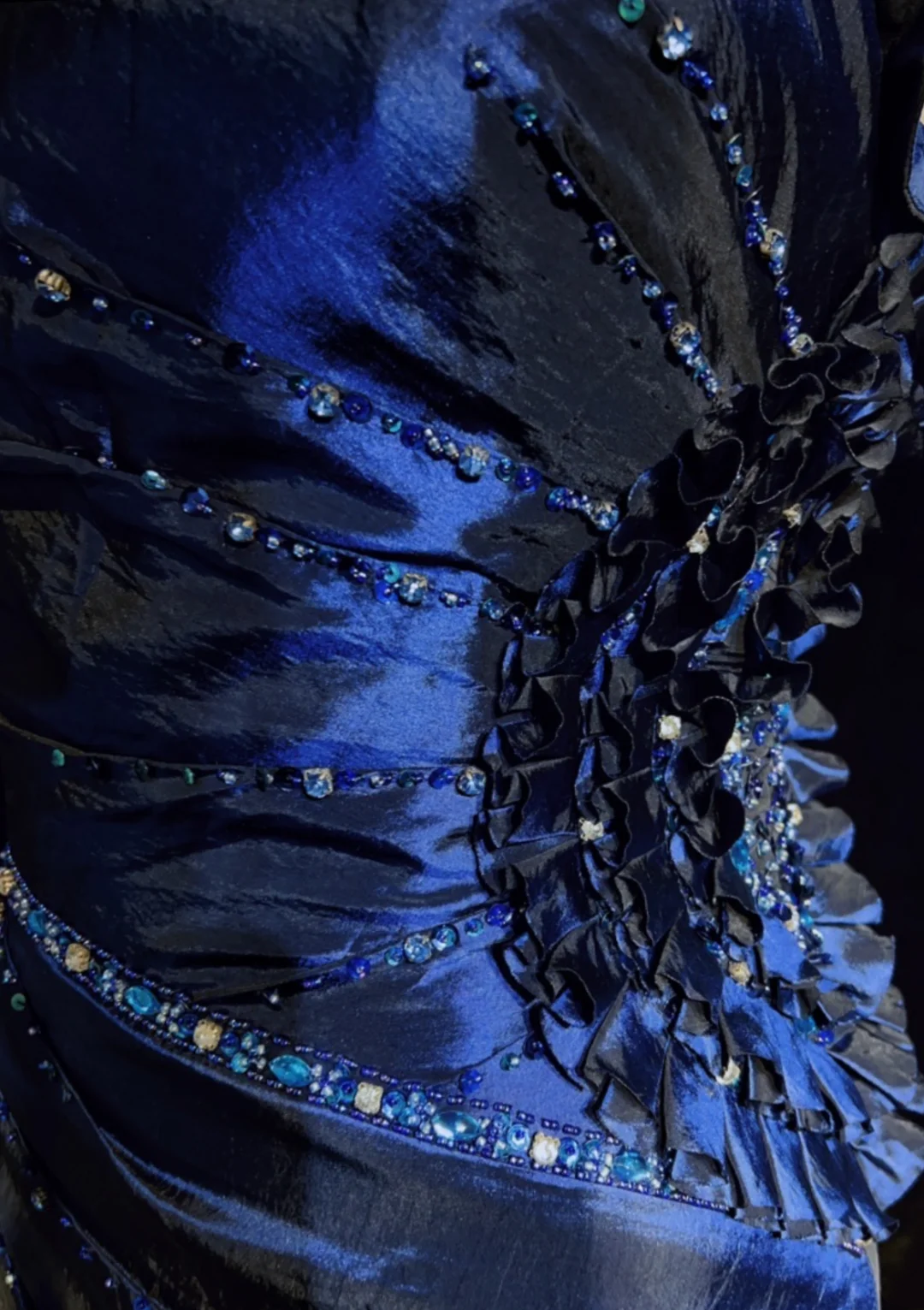 Robe de bal rétro trapèze, col en V, bleu marine, manches courtes, perles argentées, longues fleurs, tenue de soirée, tenue d'anniversaire, robe de remise de diplôme, DH2660
