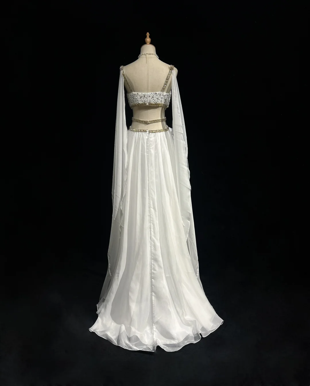 Robe de bal rétro trapèze, col en V, en mousseline blanche, avec perles argentées et dorées, longue robe à fleurs, tenue de soirée pour 21e anniversaire, DH2662