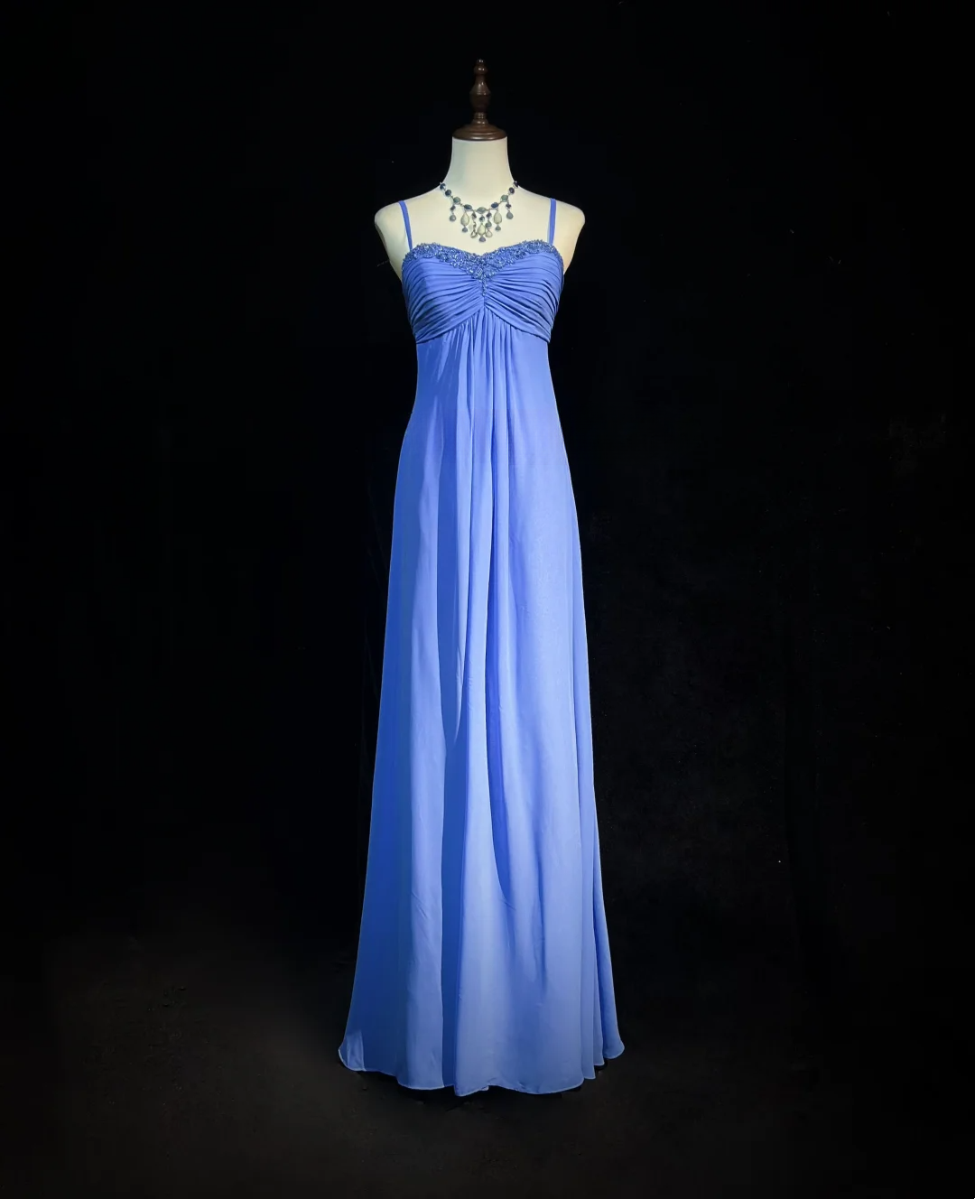 Robe de bal longue style rétro trapèze, bretelles spaghetti, bleu roi, en mousseline de soie avec perles, tenue de soirée pour 21e anniversaire, DH2663