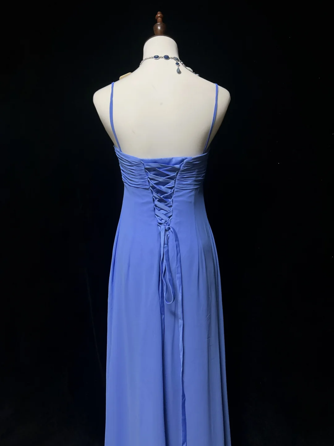 Robe de bal longue style rétro trapèze, bretelles spaghetti, bleu roi, en mousseline de soie avec perles, tenue de soirée pour 21e anniversaire, DH2663