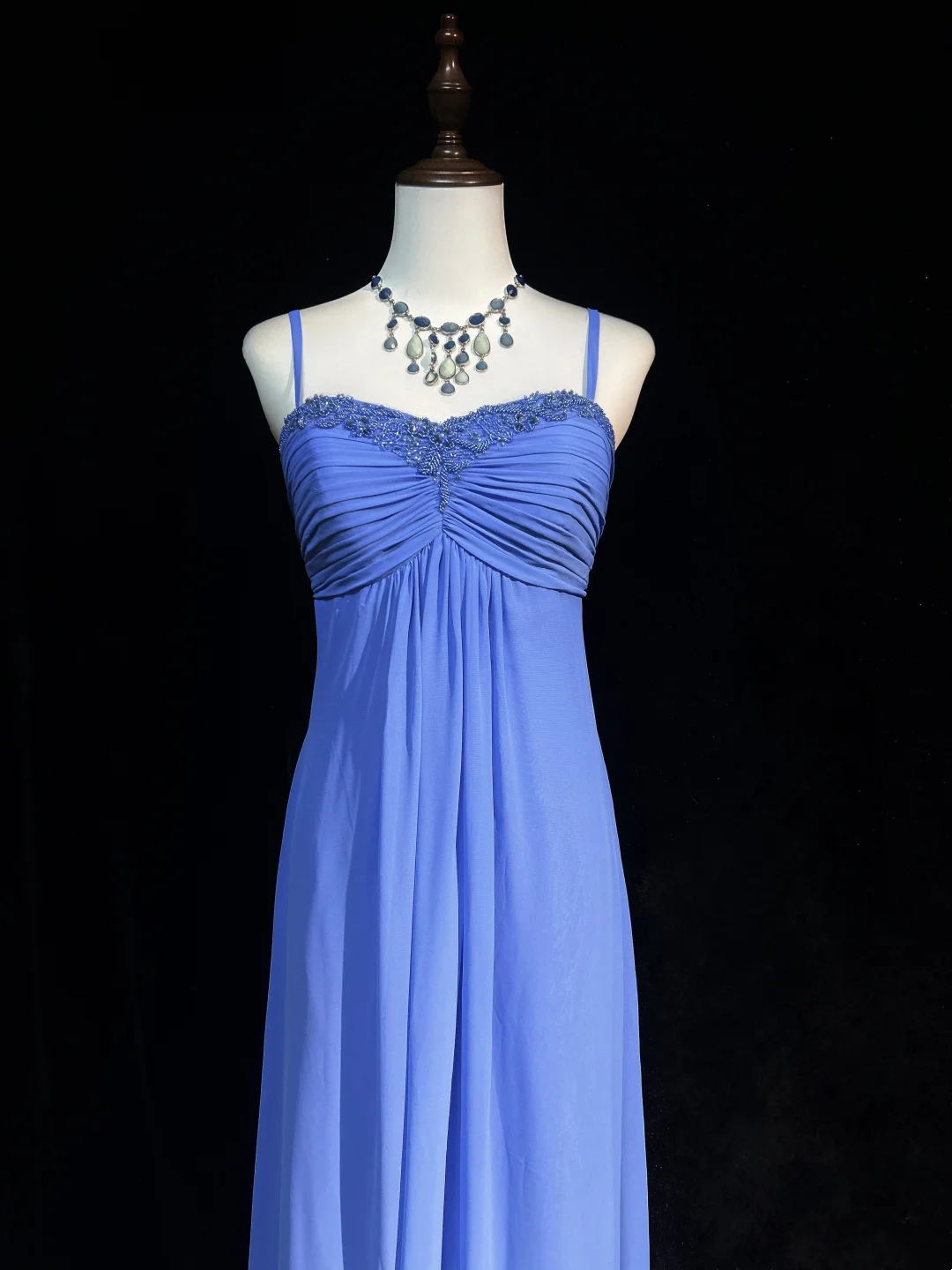 Robe de bal longue style rétro trapèze, bretelles spaghetti, bleu roi, en mousseline de soie avec perles, tenue de soirée pour 21e anniversaire, DH2663