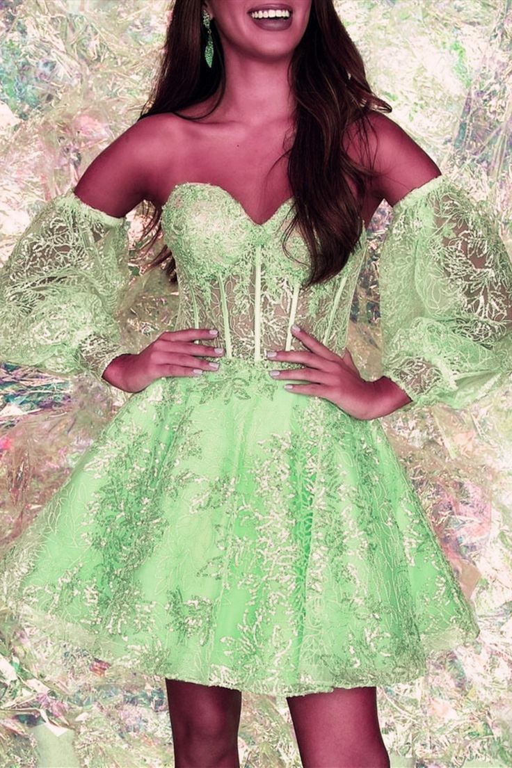 Sparkly Ball Gown Sweetheart Lace Mint Green Short Formal Homecoming Dresses 8th Grad Dance Graduation Dress Short 18th Birthday Outfits Hoco Dresses DH2698