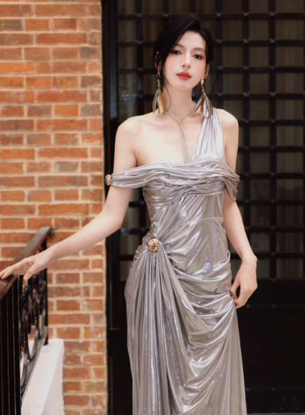 Modest Grey Formal Dress One Shoulder Sheath Long Evening Gown Fashion Long 18th Birthday Outfit DH2706