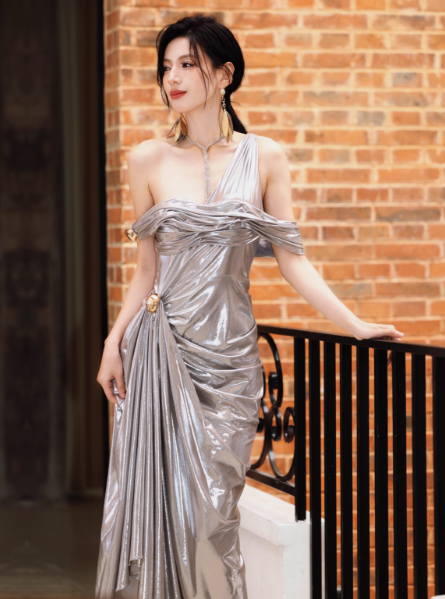 Modest Grey Formal Dress One Shoulder Sheath Long Evening Gown Fashion Long 18th Birthday Outfit DH2706