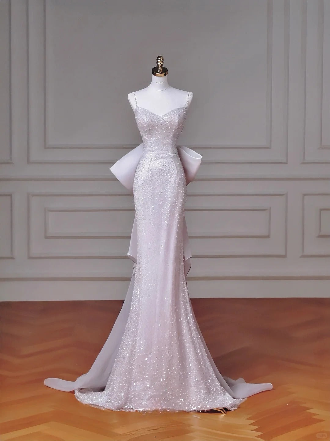 Modest Pink Spaghetti Strap Evening Dresses Mermaid Tulle with Bow Beading Long Prom Dresses Graduation Dresses DH02719