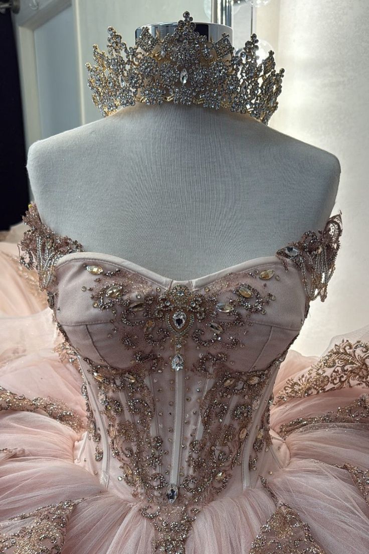 Gorgeous Pink Strapless Tulle Long Ball Gown Sweet Appliques Rhinestone Beadings 16th Birthday Dress Cute Quinceanera Dress DH2738