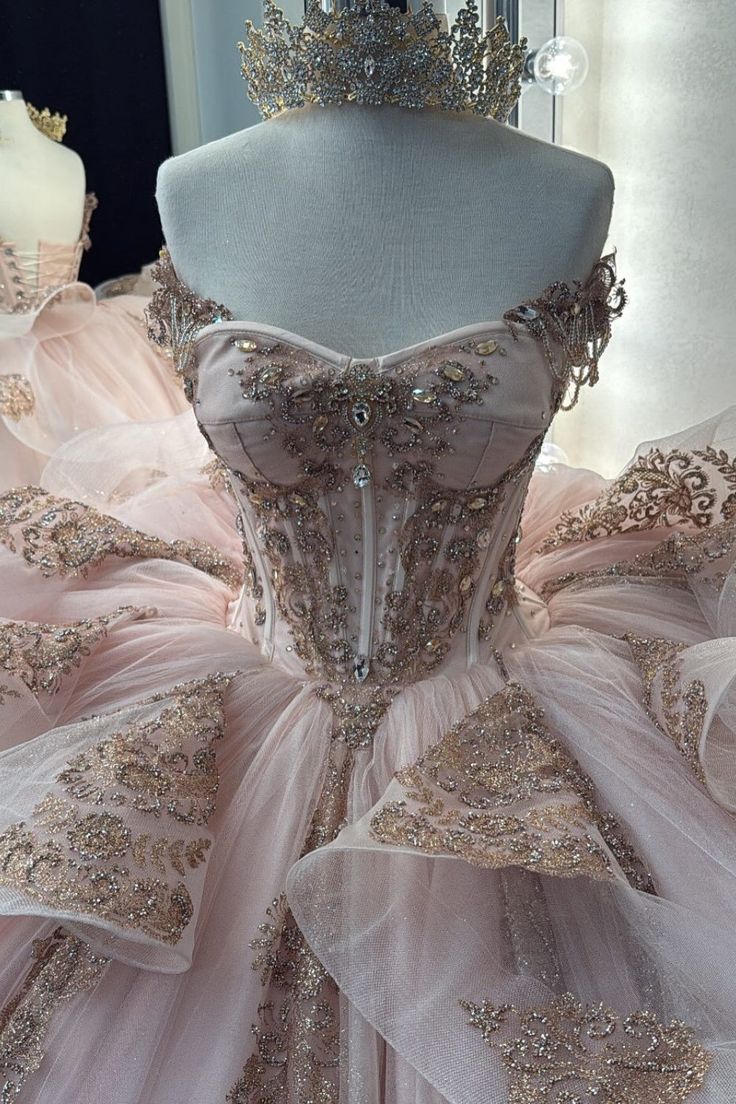Gorgeous Pink Strapless Tulle Long Ball Gown Sweet Appliques Rhinestone Beadings 16th Birthday Dress Cute Quinceanera Dress DH2738
