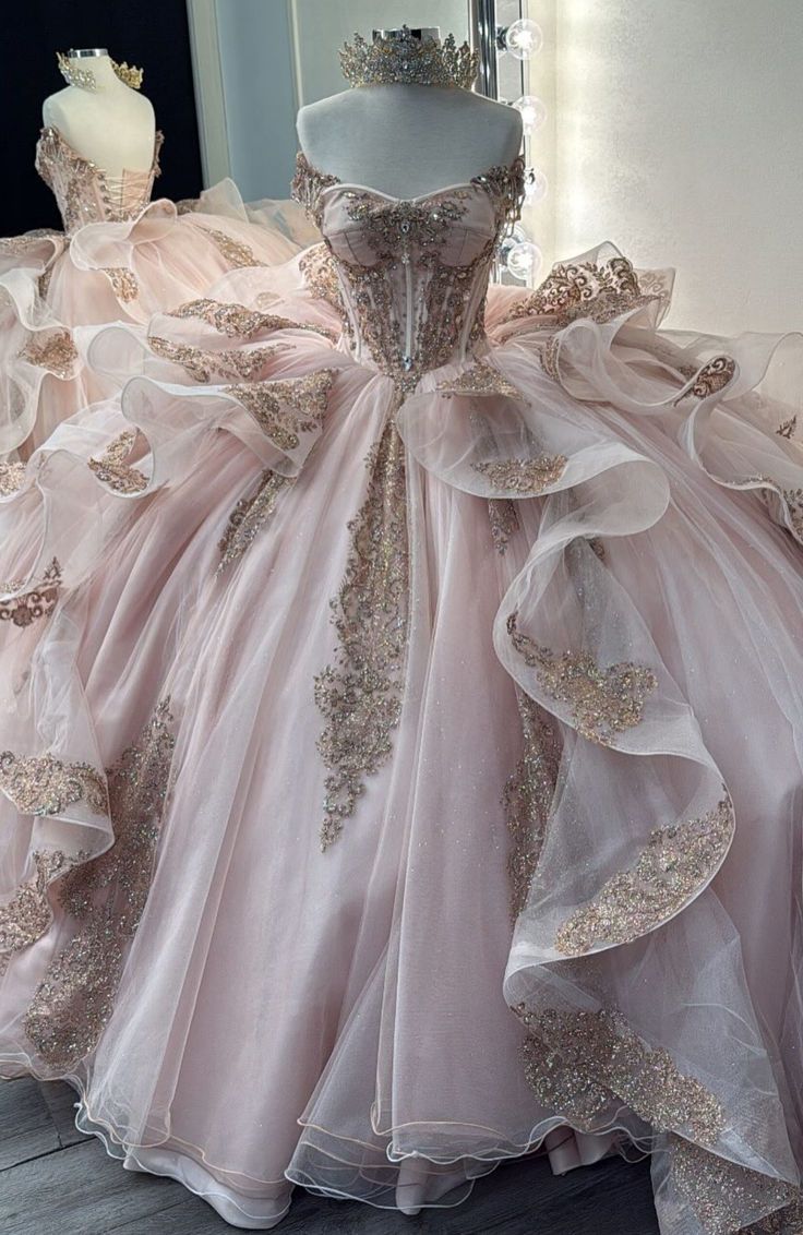 Gorgeous Pink Strapless Tulle Long Ball Gown Sweet Appliques Rhinestone Beadings 16th Birthday Dress Cute Quinceanera Dress DH2738