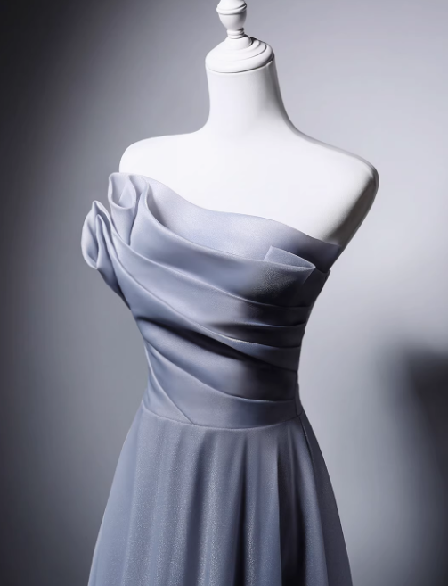 Elegant Light Gray Blue Strapless Long Evening Gowns A-Line 18th Birthday Dress Tulle Graduation Prom Dresses DH2750