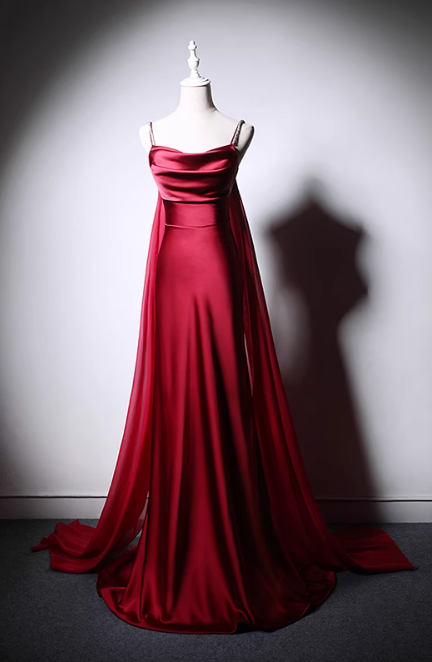 Elegant Burgundy Spaghetti Strap Long Evening Gowns A-Line 20th Birthday Dress Satin Ribbon Graduation Prom Dresses DH2751