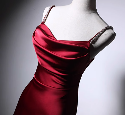 Elegant Burgundy Spaghetti Strap Long Evening Gowns A-Line 20th Birthday Dress Satin Ribbon Graduation Prom Dresses DH2751