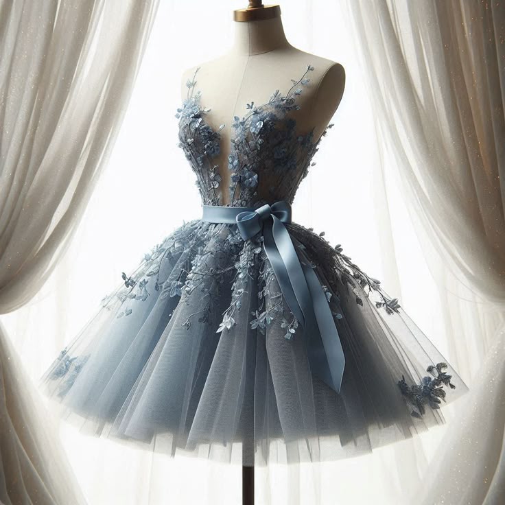 Cute Ball Gown Dusty Blue Tulle 8th Grade Dance Dresses Middle School Grad Outfits Homecoming Dresses Short Mini Hoco Dress DH284