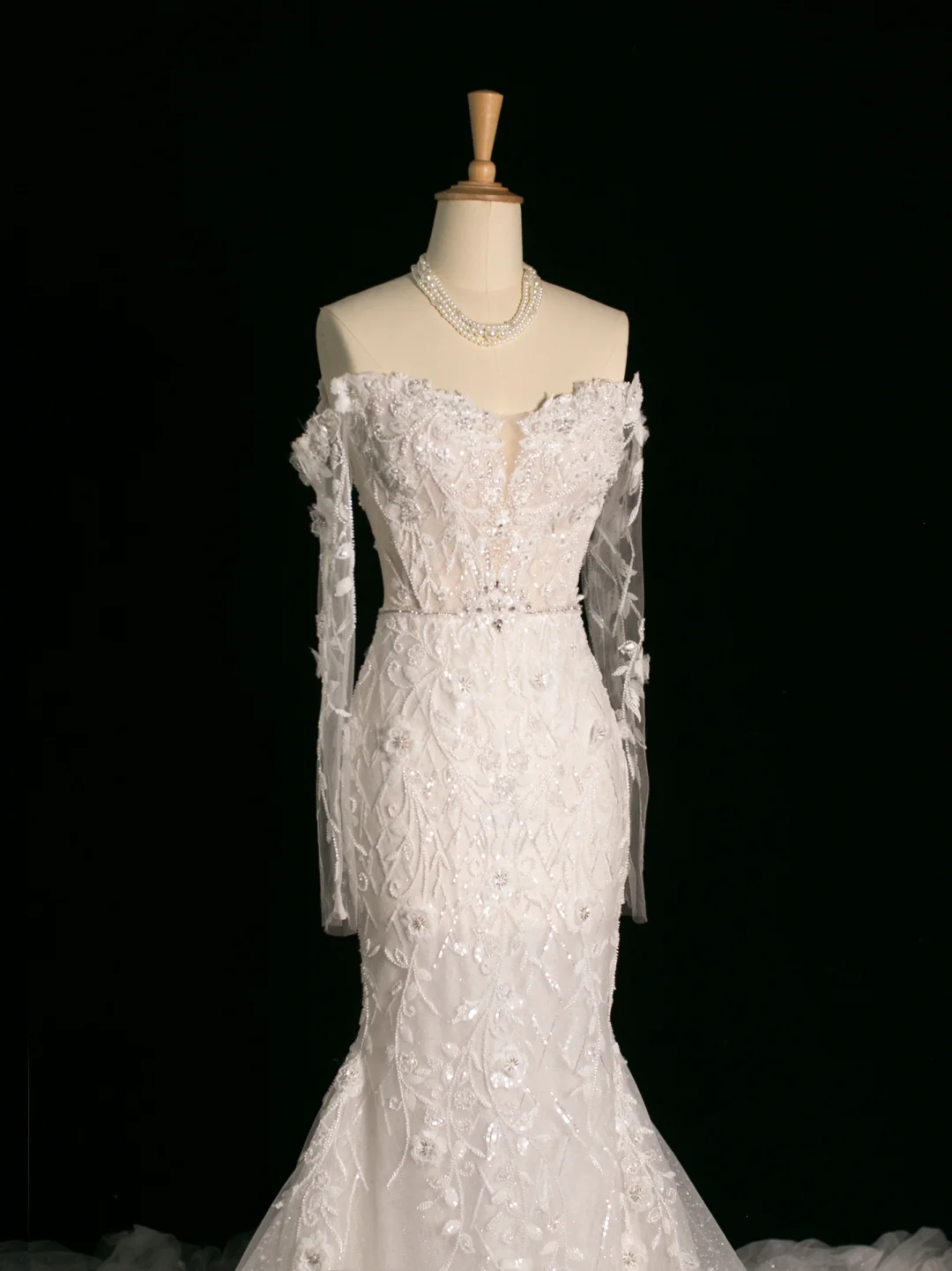 Robe de mariée chic sirène épaules dénudées blanche manches longues en dentelle longue robe de mariée vintage robes de mariée robe de mariée DH387