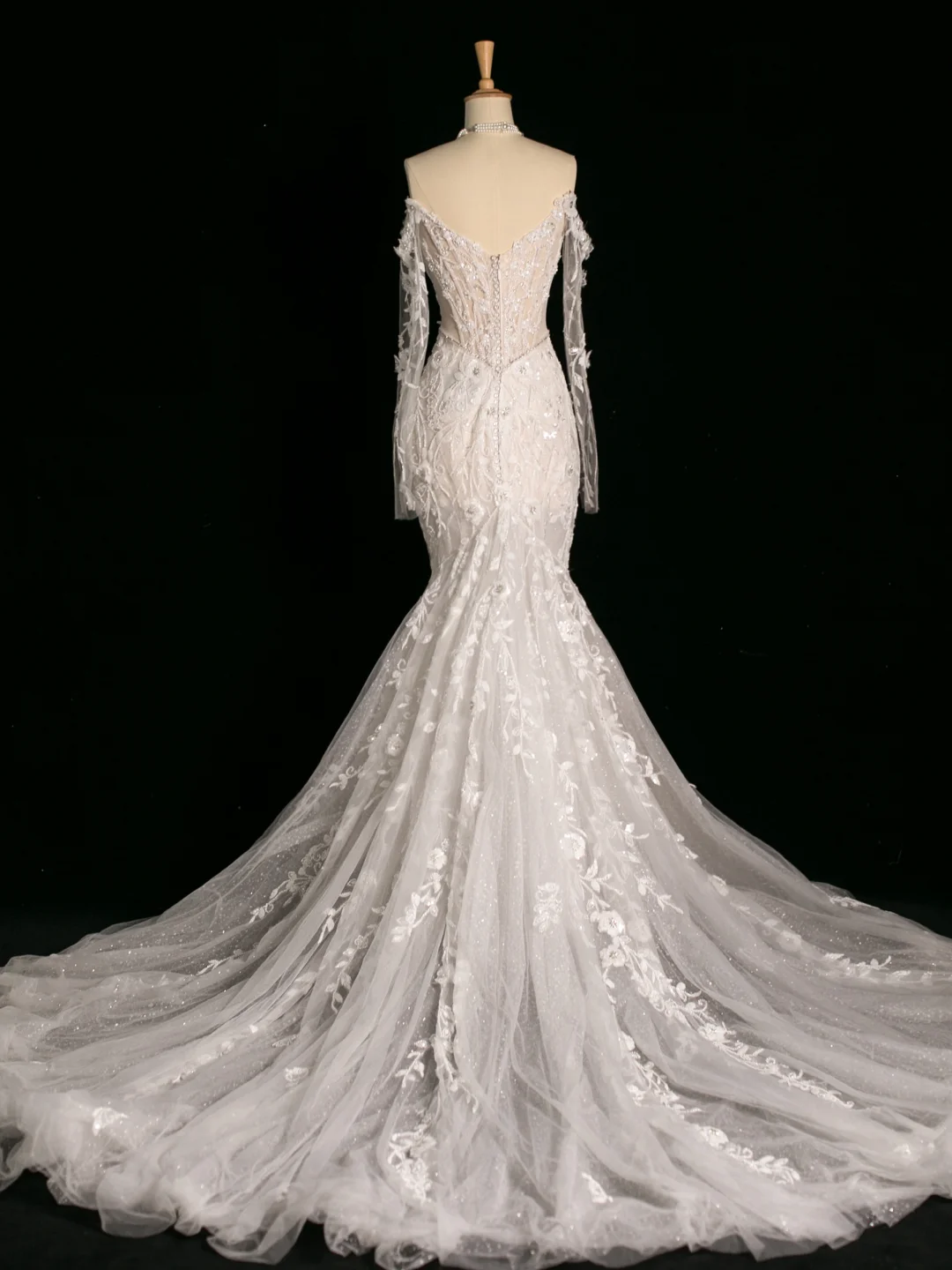 Robe de mariée chic sirène épaules dénudées blanche manches longues en dentelle longue robe de mariée vintage robes de mariée robe de mariée DH387