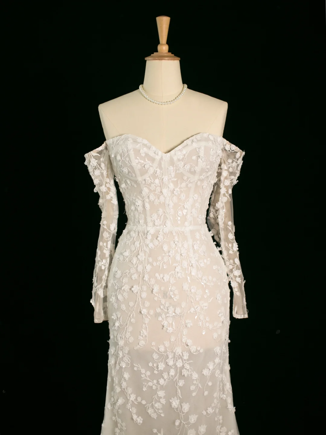 Robe de mariée chic sirène épaules dénudées blanche manches longues en dentelle longue robe de mariée vintage robes de mariée robe de mariée DH393