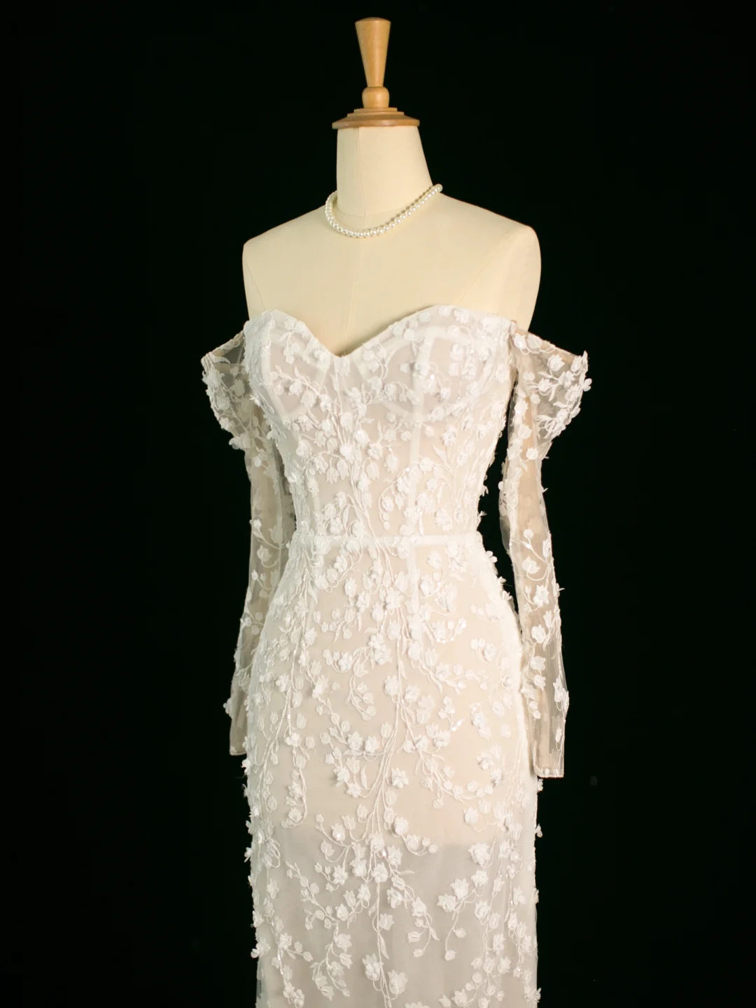 Robe de mariée chic sirène épaules dénudées blanche manches longues en dentelle longue robe de mariée vintage robes de mariée robe de mariée DH393