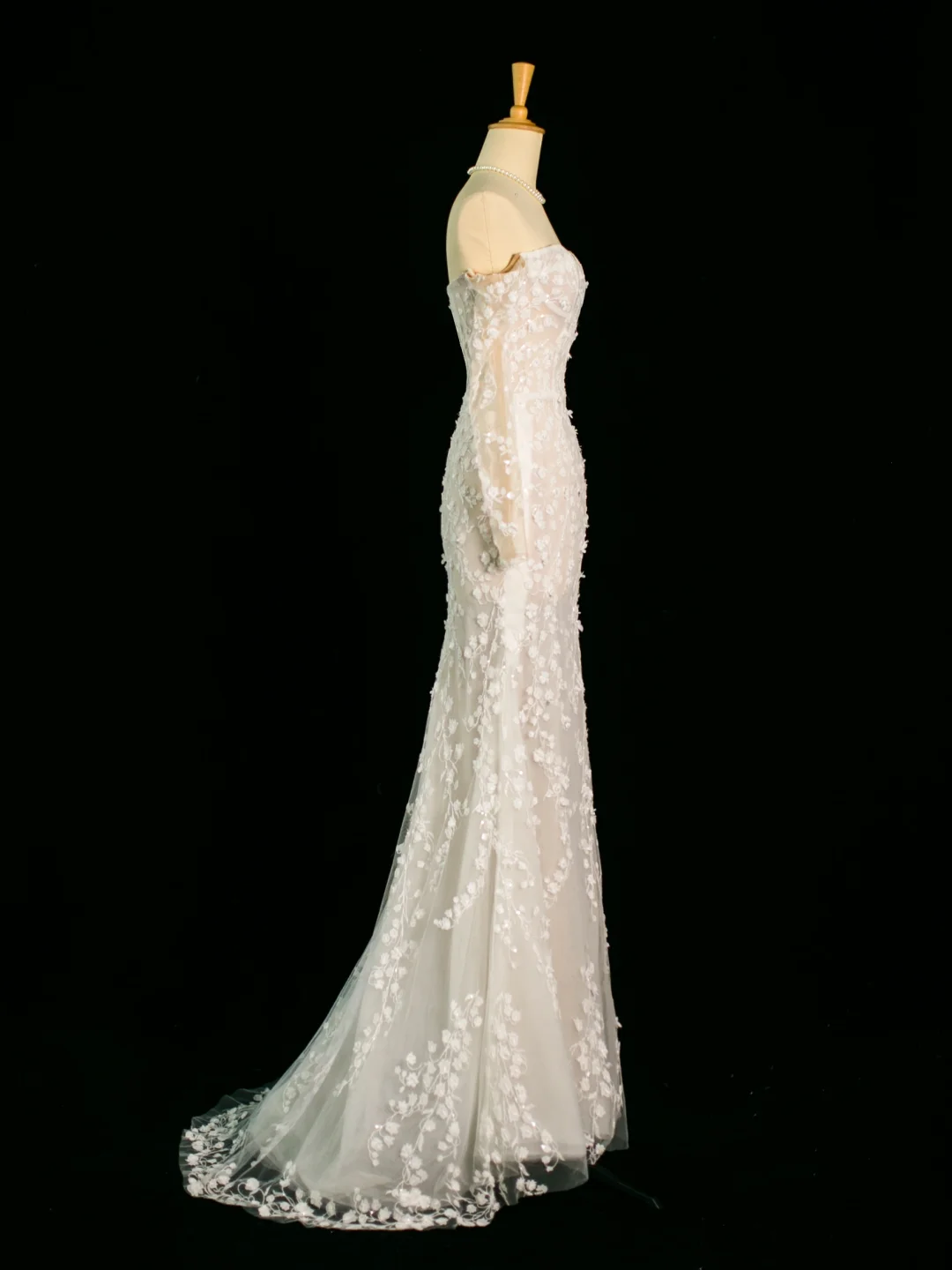 Robe de mariée chic sirène épaules dénudées blanche manches longues en dentelle longue robe de mariée vintage robes de mariée robe de mariée DH393