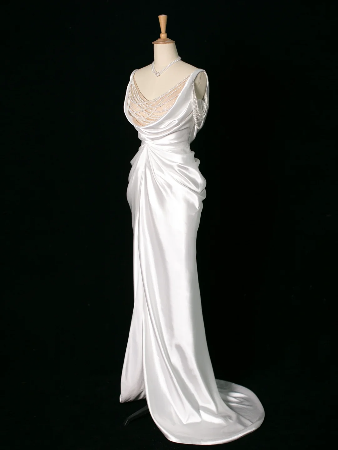 Robe de mariée chic sirène à bretelles en satin blanc sans manches, longue robe de mariée vintage, robe de mariée DH395