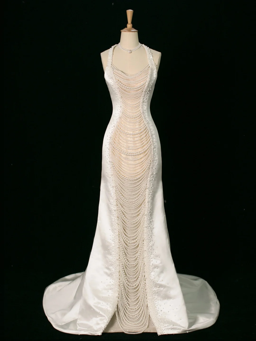 Robe de mariée chic sirène dos nu en satin blanc sans manches, longue robe de mariée vintage, robe de mariée DH394