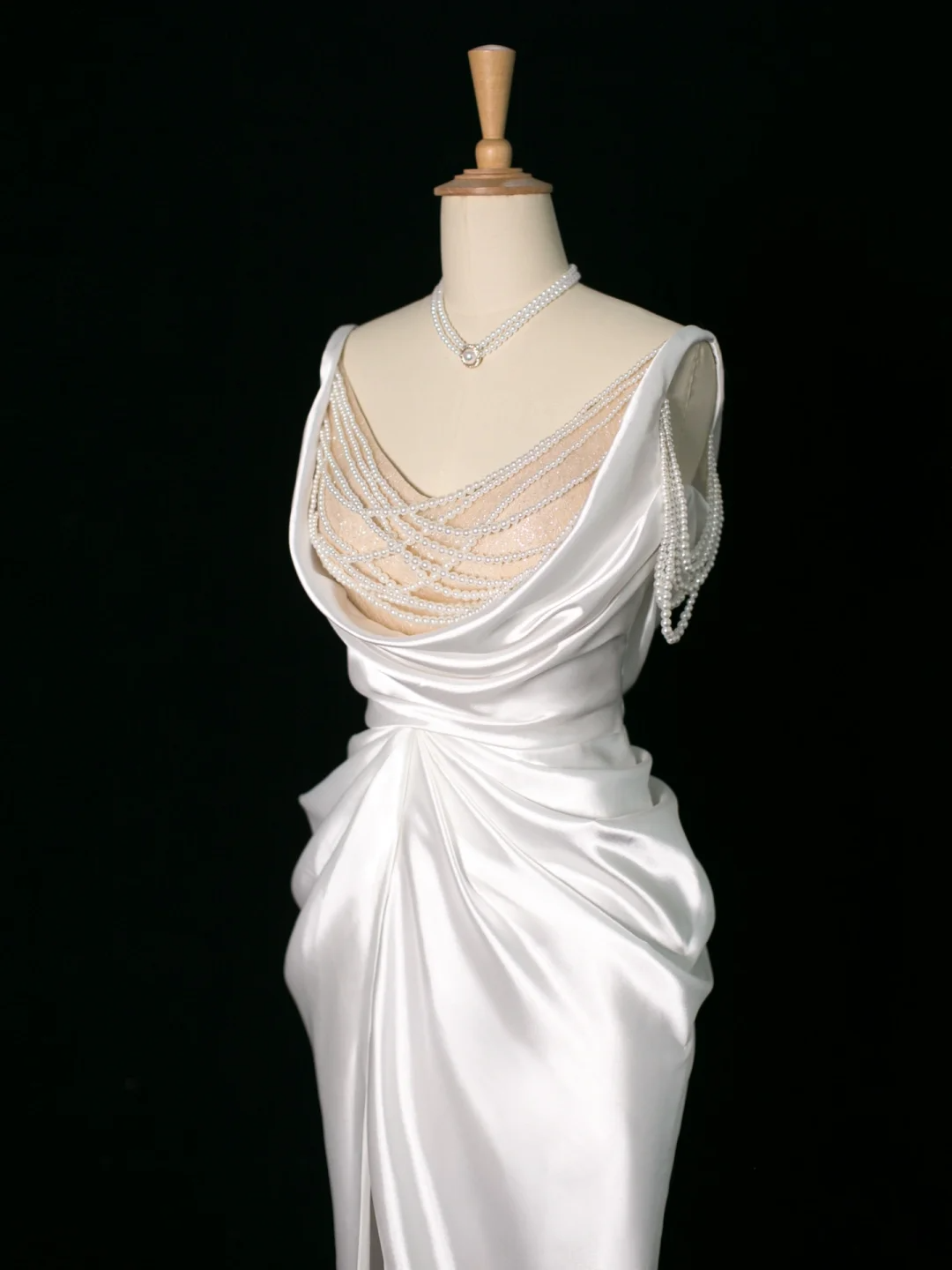 Robe de mariée chic sirène à bretelles en satin blanc sans manches, longue robe de mariée vintage, robe de mariée DH395