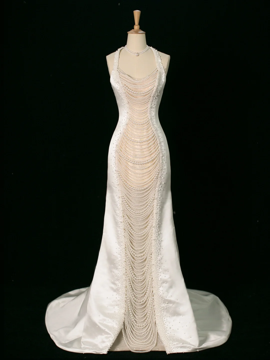 Robe de mariée chic sirène dos nu en satin blanc sans manches, longue robe de mariée vintage, robe de mariée DH394