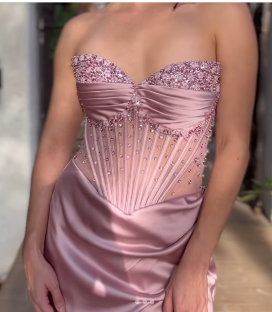 Elegant Sheath Sweetheart Pink Slit Satin Long Prom Dresses Party Dress Summer 20th Birthday Outfits 18th Birthday Dresses DH479