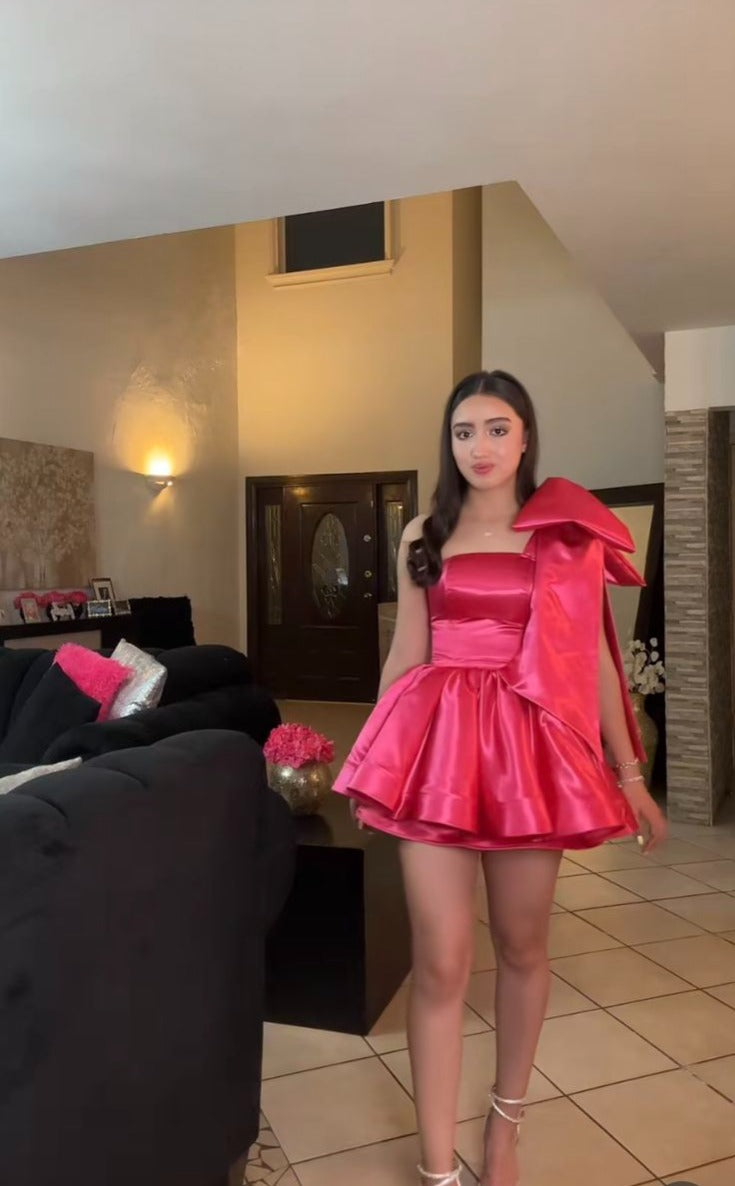 Süßes Ballkleid mit einer Schulter, Pink, Satin, formelle Kleider für die 8. Klasse, Sommer, Mittelschule, Hoco-Kleid, Homecoming-Outfits, DH589