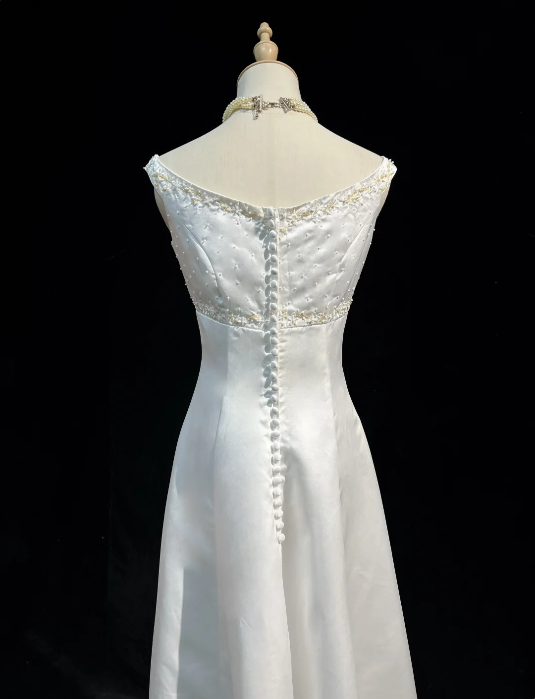 Robe de mariée classique trapèze, col bijou, longue robe de mariée blanche en satin, élégante robe de mariée DH649