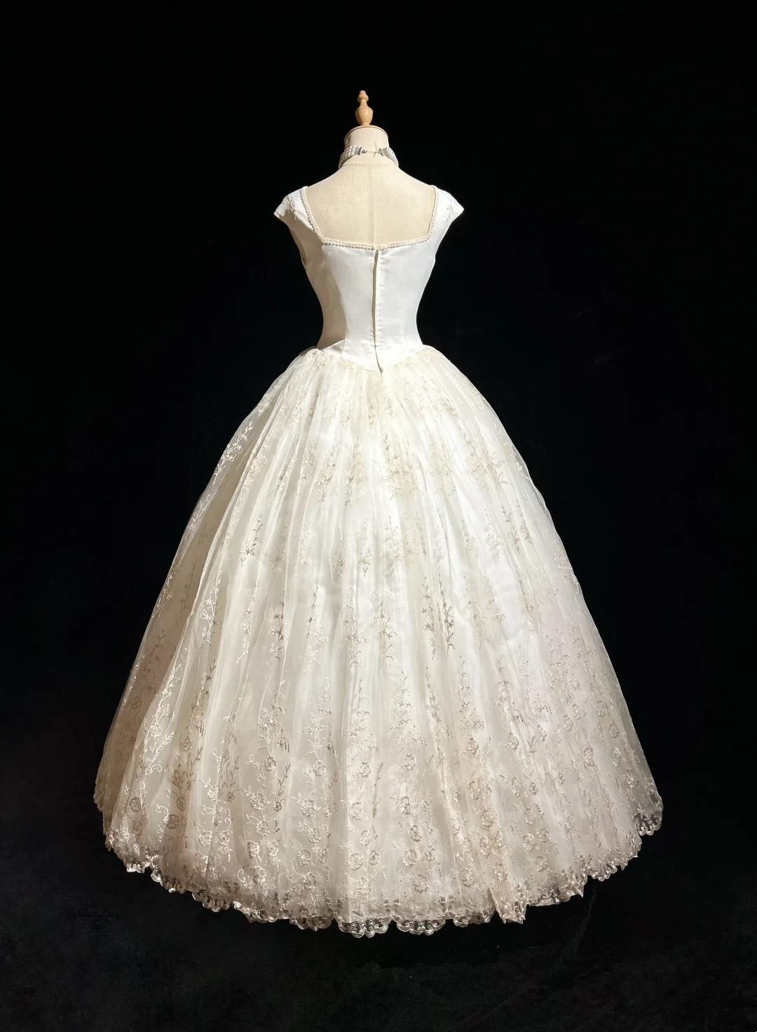 Robe de mariée classique, robe de bal, col carré, manches courtes, tulle, blanche, robes de mariée vintage DH651