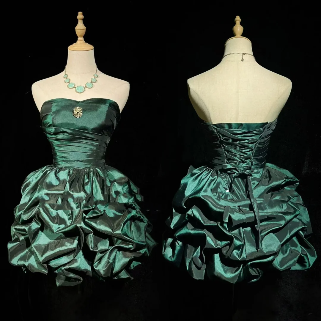 Vintage Ballkleid Sweetheart Taft Dunkelgrün Ärmellos Mini Kurz Formal 8. Klasse Homecoming Kleider Sommer Mittelschule Hoco Kleid Homecoming Outfits DH660