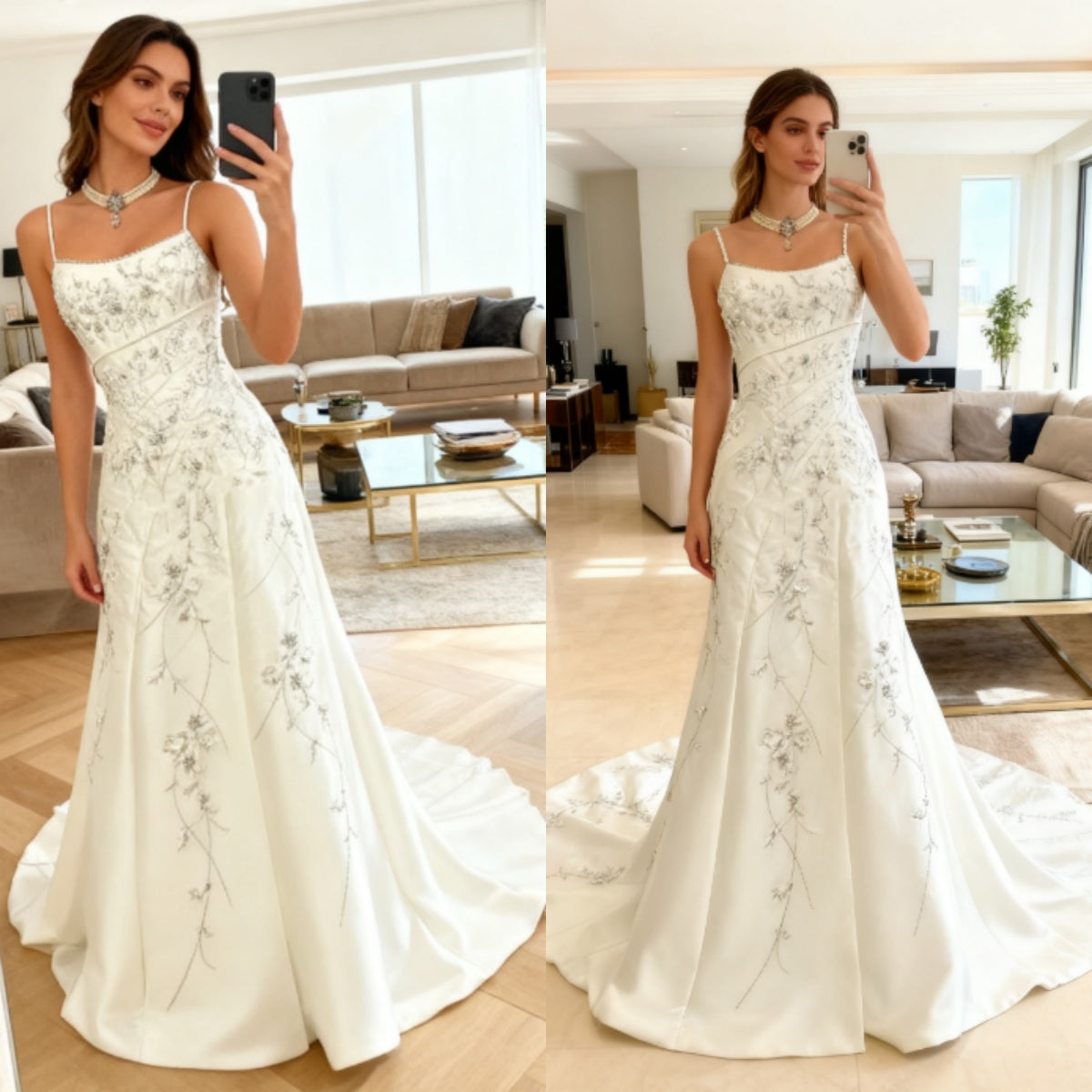 Vintage A line Spaghetti Straps White Satin Long 1940s 1950s Wedding Dresses Elegant Bridal Gowns DH664