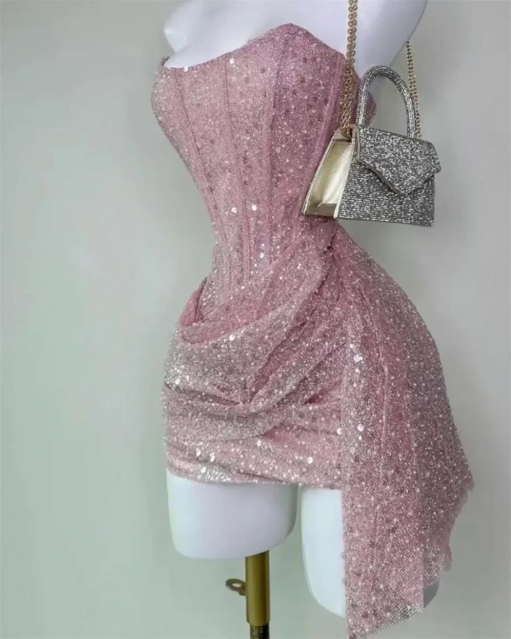 Cute Sheath Strapless Pink Sequin Mini Short Formal 8th Grade Homecoming Dresses Summer Middle School Hoco Dress Homecoming Outfits DH716