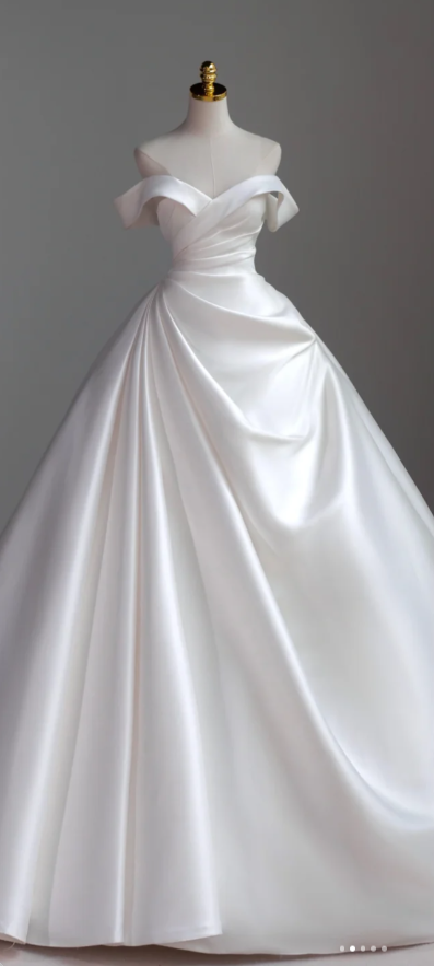 Klassisches Brautkleid Ballkleid aus der Schulter kurze Ärmel Satin weiße Brautkleider minimalistische Brautkleider DH743