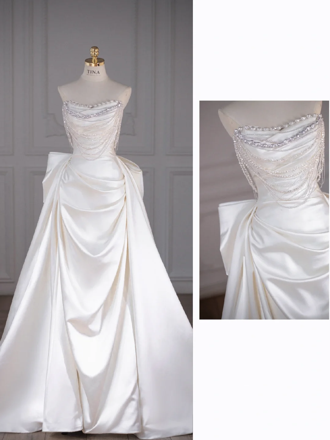 Robe de mariée classique fourreau décolleté en cœur, longue robe de mariée blanche en satin, élégante robe de mariée DH749