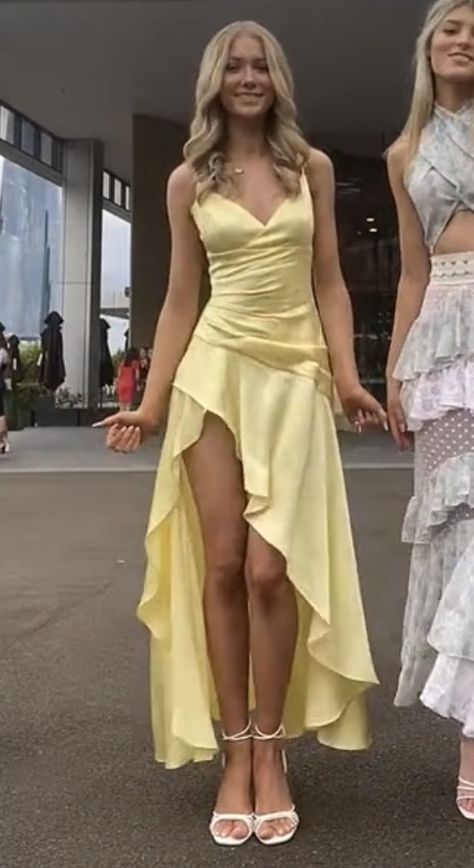 Elegant High Low Spaghetti Straps Yellow Satin Long Prom Dresses Party Dress Summer 20th Birthday Outfits 18th Birthday Dresses DH765