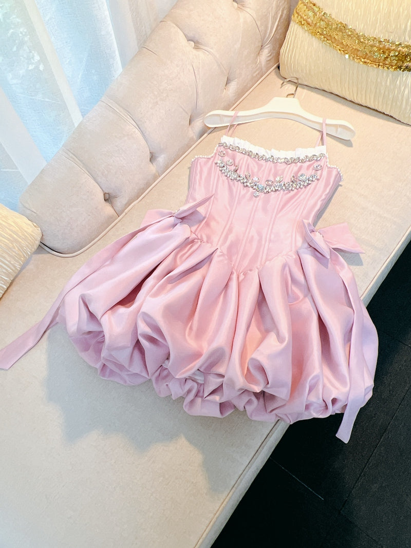 Fancy Short Hoco Dresses Ball Gown Spaghetti Straps Pink Formal 8th Grade Homecoming Dresses Summer Middle School Homecoming Outfits DH80