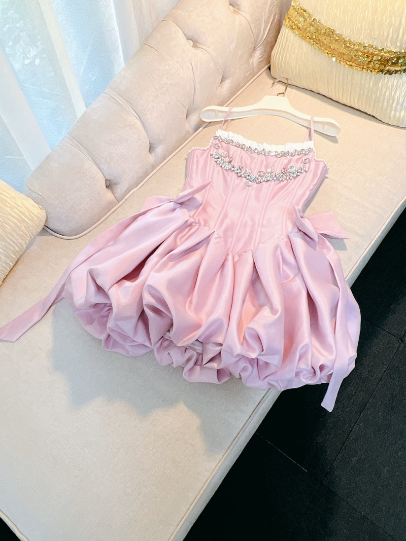 Fancy Short Hoco Dresses Ball Gown Spaghetti Straps Pink Formal 8th Grade Homecoming Dresses Summer Middle School Homecoming Outfits DH80