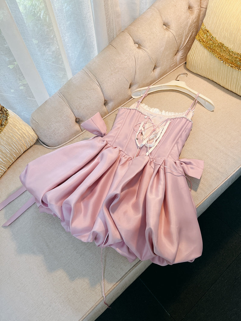 Fancy Short Hoco Dresses Ball Gown Spaghetti Straps Pink Formal 8th Grade Homecoming Dresses Summer Middle School Homecoming Outfits DH80