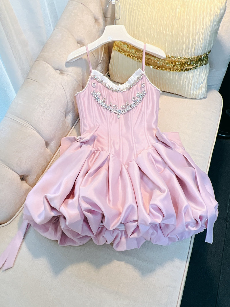 Fancy Short Hoco Dresses Ball Gown Spaghetti Straps Pink Formal 8th Grade Homecoming Dresses Summer Middle School Homecoming Outfits DH78