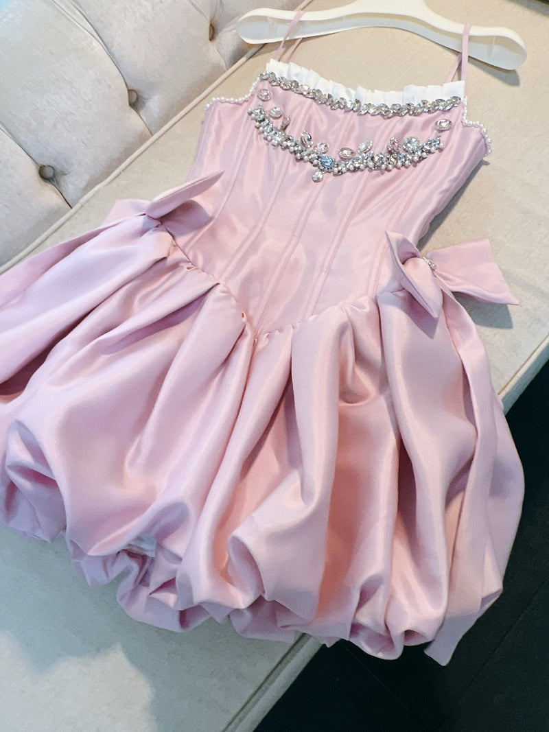 Fancy Short Hoco Dresses Ball Gown Spaghetti Straps Pink Formal 8th Grade Homecoming Dresses Summer Middle School Homecoming Outfits DH80