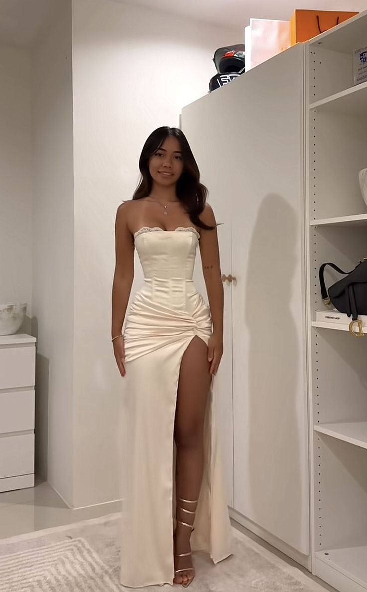 Robe de soirée longue en satin, élégante, style sirène, sans bretelles, fendue, tenue d'été pour les 20e et 18e anniversaires, DH813