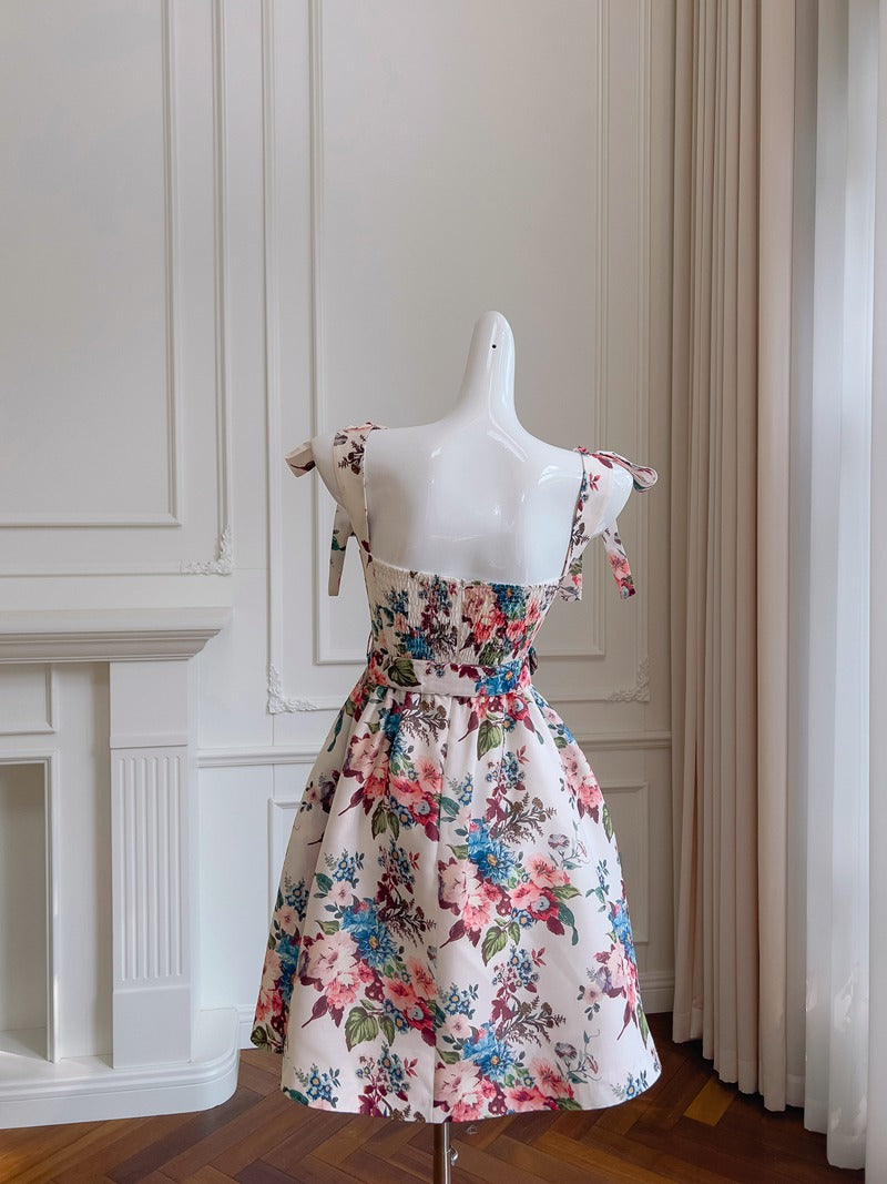 Cute A line Spaghetti Straps Floral Satin Short Homecoming Dress Summer Middle School Formal 8th Grade Hoco Dresses Summer Homecoming Outfits DH86